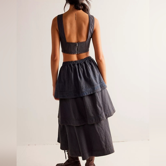 NWOT Free People 2 Piece Ryder Denim Set Skirt & Crop Top Size-XL - Picture 3 of 8